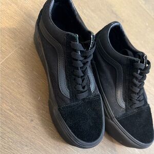 Platform Vans Black Sneakers Suede Canvas Low-Top